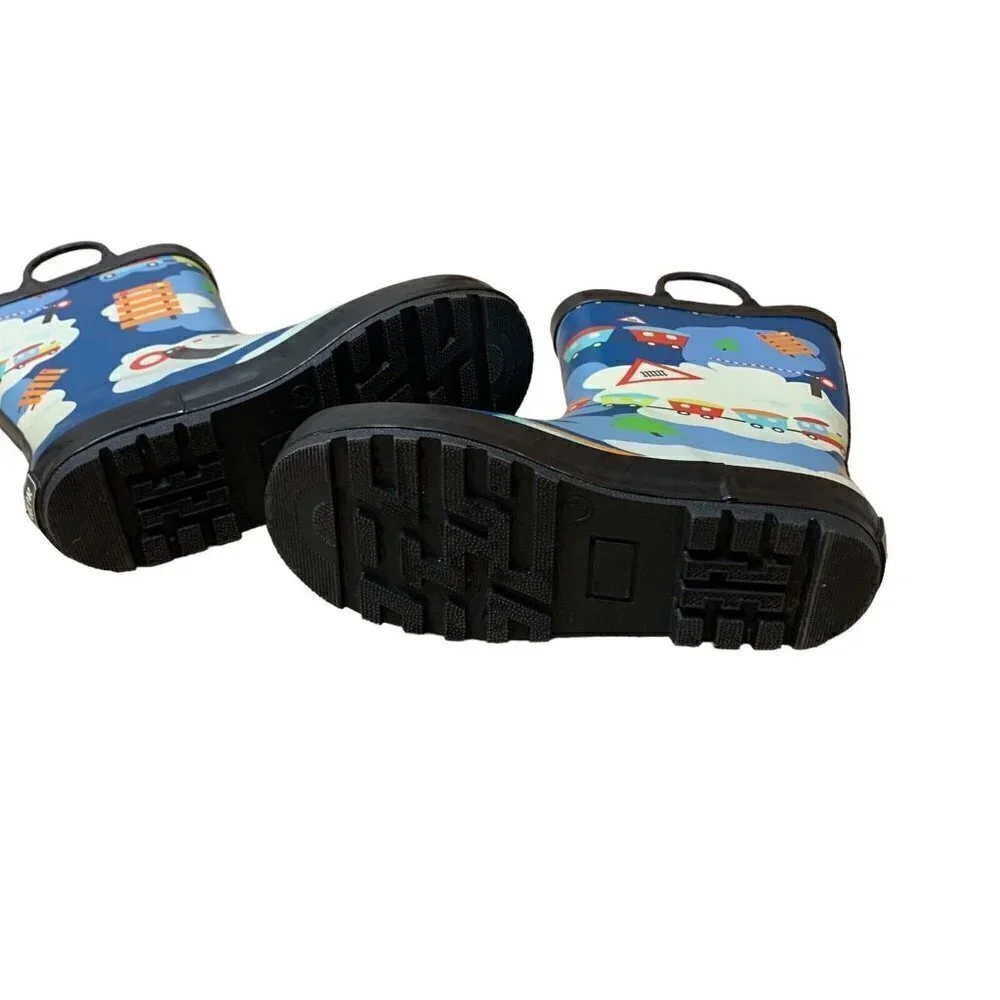 Mucky Wear Children's Size 2Y Rubber Rain Boots Train Theme w.  Easy-on Handles